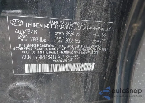 2018 Hyundai Elantra Sel z USA, uszkodzony, nr VIN 5NPD84LFXJH395780